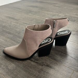 Never worn Sling back Grey suede leather booties!